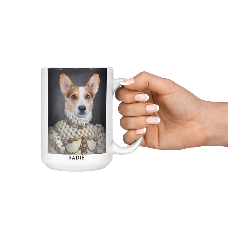 Taza con retrato de mascota de la Dama Real