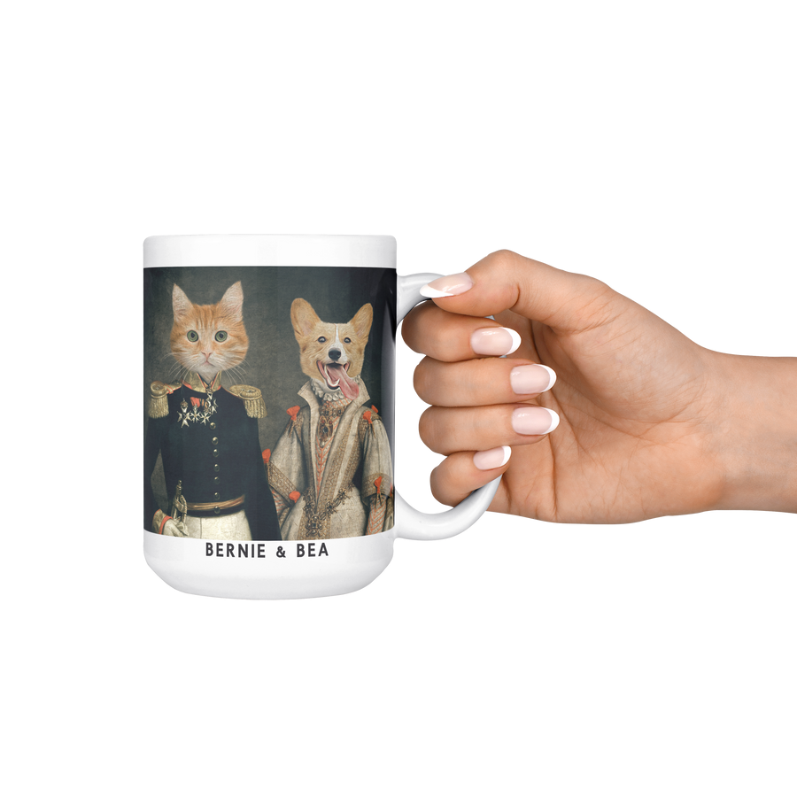 Taza personalizada con retrato de las mascotas de los Duques.