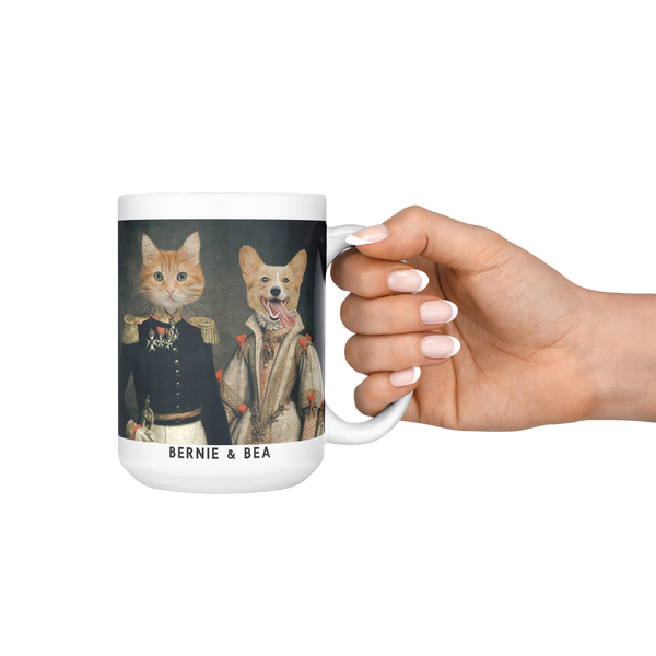 Taza personalizada con retrato de las mascotas de los Duques.