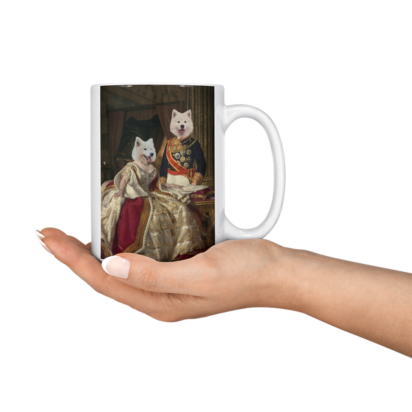 Taza personalizada con retrato de mascota con rey y reina