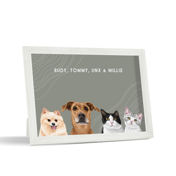 Retrato de cuatro mascotas de escritorio