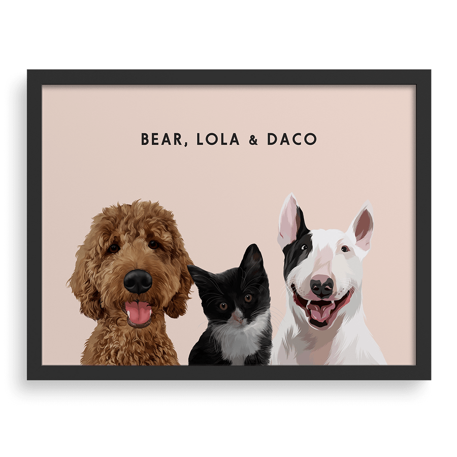 Retrato de tres mascotas