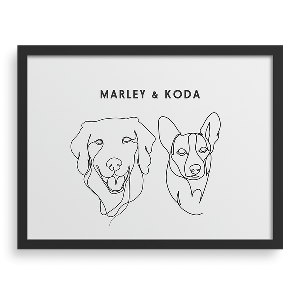 Retrato con dibujo lineal de dos mascotas