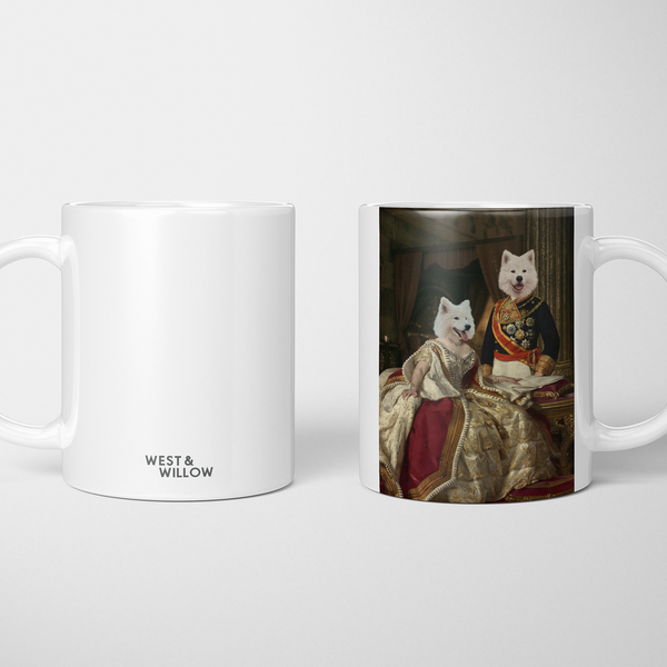 Taza personalizada con retrato de mascota con rey y reina